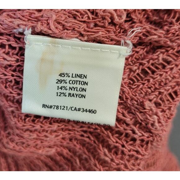 Eileen Fisher Pink Asymmetrical Side Hem Open Knit V-Neck Sweater – Medium - Picture 9 of 9